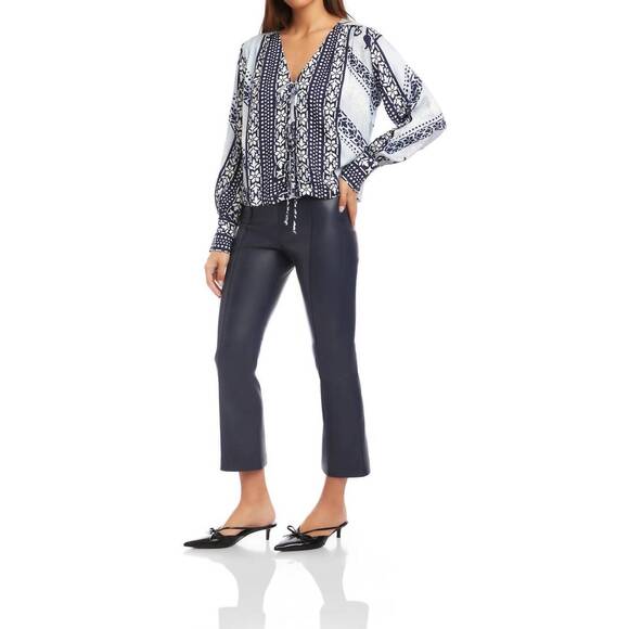 NEW FIFTEEN TWENTY kayla bow detail blouse in multi blue